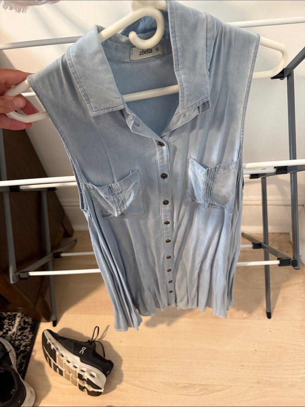 2 Bella Light Blue Sleeveless Button-Front tunic